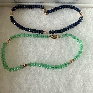 Bony Levy Emerald 14k gold genuine gemstone bracelet.  Sapphire also shown.